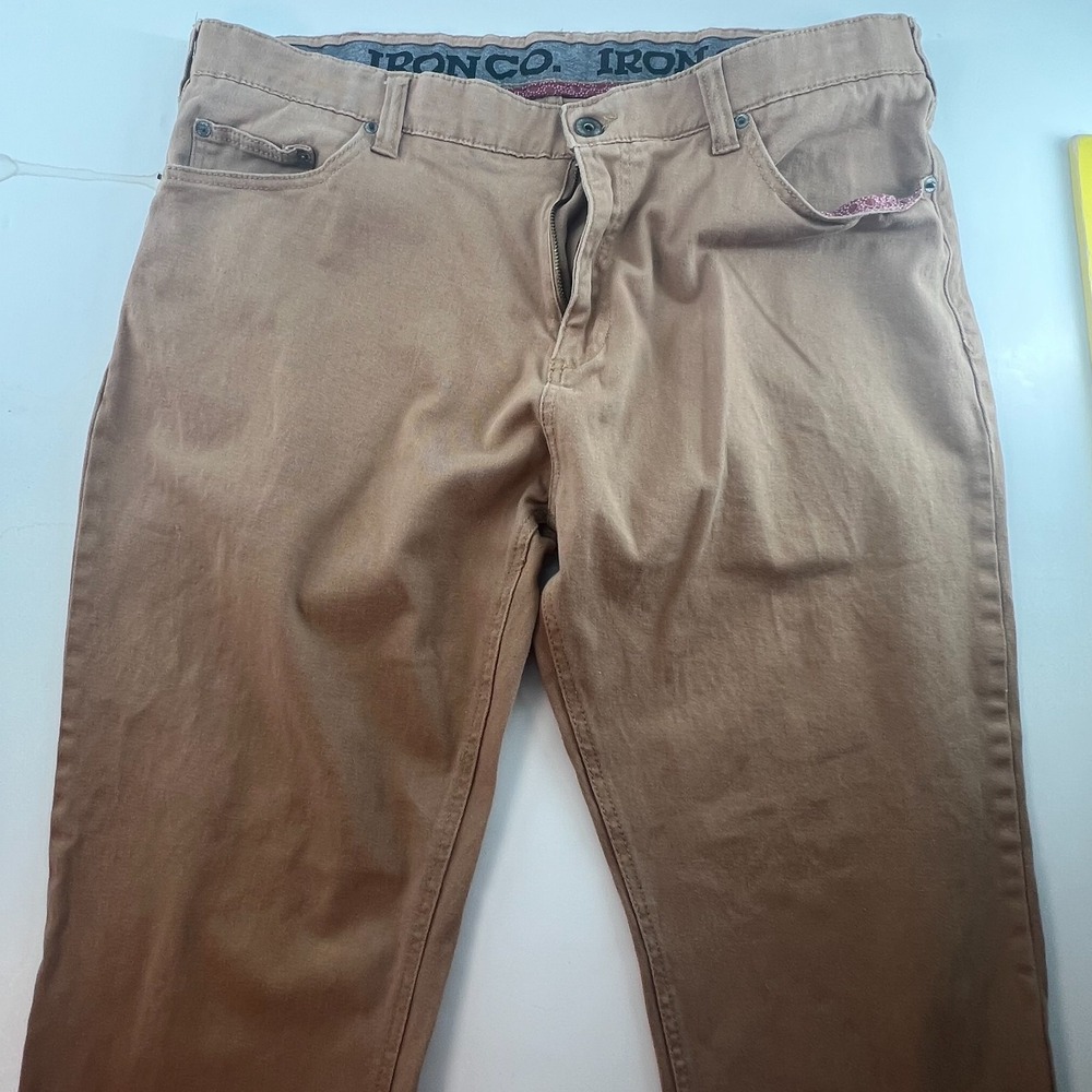 Iron Co Men's Jeans 38x30 Actual 28L Khaki Tan Brushed Cotton Stretch Denim